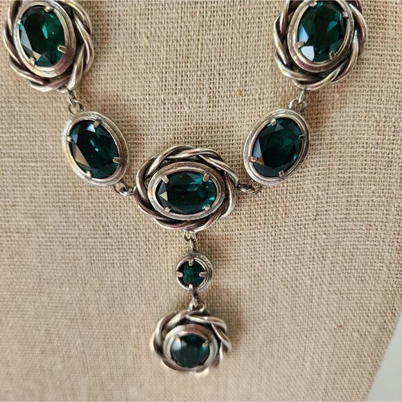 Brighton Radiant Green Teal Crystal Jeweled Flower Raindrop Necklace‎ NEW! - Picture 3 of 9